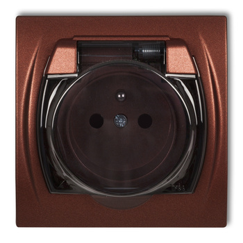 Gniazdo bryzgoszczelne z uziemieniem 2P+Z klapka dymna, przesłony torów prądowych Karlik seria LOGO 9LGPB-1zdp kolor brązowy metalik