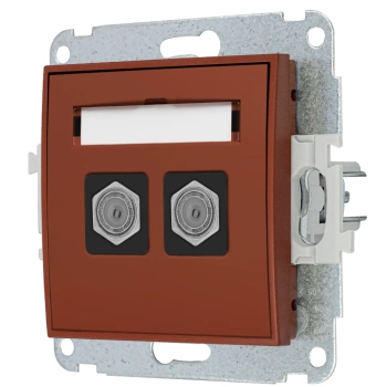 Mechanizm gniazda antenowego podwójnego typu F SAT niklowany Karlik seria MINI 63MGF-2 kolor terakota