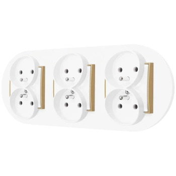 Trzy gniazda podwójne z ramką okrągłą seria MINI kolor biały złoty