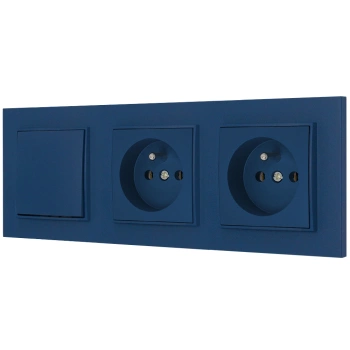 Włącznik pojedynczy i dwa gniazda pojedyncze z ramką kwadratową seria MINI kolor navy blue