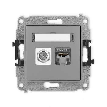 Mechanizm gniazda antenowego poj. typu F SAT + gniazda komp. poj. 1xRJ45, kat. 6 ekranowany, 8-stykowy Karlik seria ICON 27IGFK-5 kolor szary mat