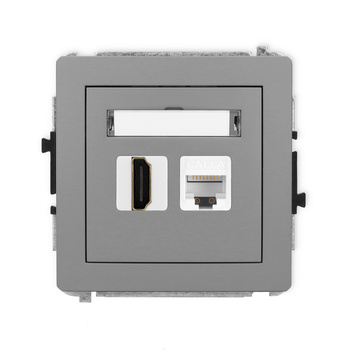 Mechanizm gniazda pojedynczego HDMI 2.0, 4K + gniazda komp. poj. 1xRJ45, kat. 6A, 8-stykowy Karlik seria DECO 27DGHK-46A kolor szary mat