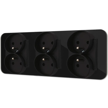 Trzy gniazda podwójne z ramką zaokrągloną efekt szkła seria ICON kolor czarny