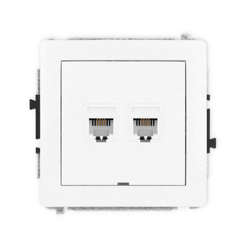 Mechanizm gniazda telefonicznego podwójnego 2xRJ11, 4-stykowy, beznarzędziowe, bez pola opisowego Karlik seria DECO DGTBO-2 kolor biały