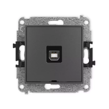 Mechanizm gniazda pojedynczego USB A-B 2.0, bez pola opisowego Karlik seria ICON 28IGUSBBO-3 kolor grafitowy mat