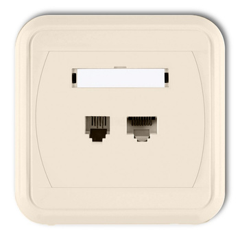 Gniazdo telefoniczne pojedyncze 1xRJ11, 4-stykowe + gniazdo komputerowe pojedyncze 1xRJ45, kat. 5e, 8-stykowe Karlik seria LIZA 1GLTK kolor beżowy