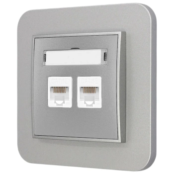 Gniazdo internetowe rj45 2x z ramką zaokrągloną seria MINI kolor srebrny