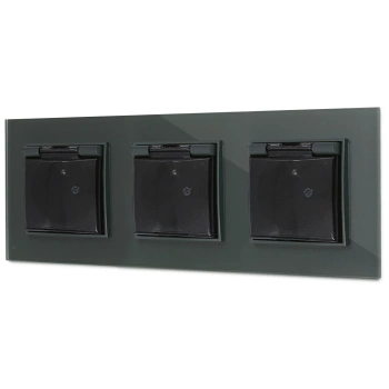 Trzy gniazda hermetyczne z ramką kwadratową efekt szkła seria ICON kolor grafitowy mat
