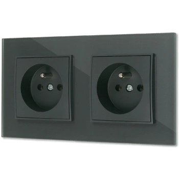 Dwa gniazda pojedyncze z ramką kwadratową efekt szkła seria ICON kolor grafitowy mat
