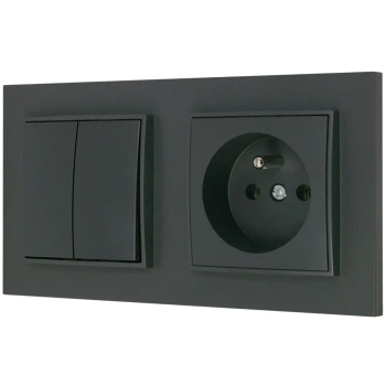 Włącznik podwójny z gniazdem pojedynczym z ramką prostą seria MINI kolor grafitowy mat