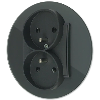 Gniazdo podwójne z ramką okrągłą efekt szkła seria ICON kolor grafitowy mat