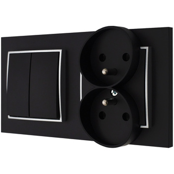 Włącznik z gniazdkiem podwójnym kolor czarny mat/srebrny 10
