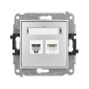 Mechanizm gniazda telefonicznego pojedynczego 1xRJ11 + komputerowego pojedynczego 1xRJ45, kat. 5e, 8-stykowy, beznarzędziowe Karlik seria ICON 7IGTK kolor srebrny metalik