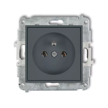 Mechanizm gniazda pojedynczego z uziemieniem 2P+Z bez przesłon torów prądowych Karlik seria ICON 28IGP-1z kolor grafitowy mat