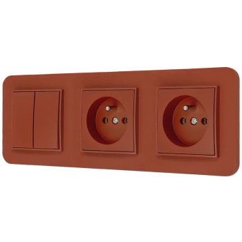 Włącznik podwójny i dwa gniazda pojedyncze z ramką zaokrągloną seria MINI kolor terakota
