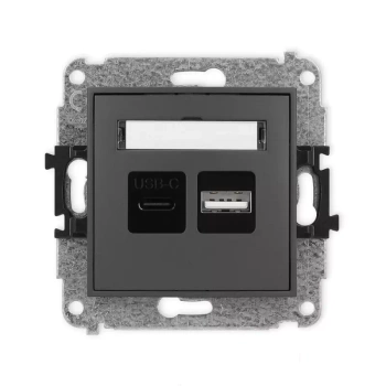 Mechanizm ładowarki USB podwójnej USB C + USB A, 20W max. Karlik seria MINI 28MCUSB-8 kolor grafitowy mat