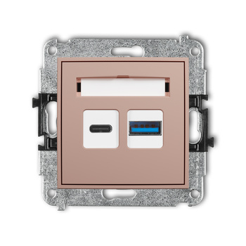 Mechanizm ładowarki USB podwójnej USB C + USB A, 20W max. Karlik seria MINI 62MCUSB-8 kolor łososiowy