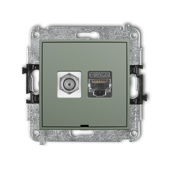 Mechanizm gniazda antenowego poj. typu F SAT + gniazda komp. poj. 1xRJ45, kat. 6 ekranowany, 8-stykowy, bez pola opisowego Karlik seria MINI 61MGFKBO-5 kolor szałwiowy