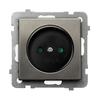 Gniazdo pojedyncze z przesłonami torów prądowych seria SONATA STAL INOX kolor Stal inox symbol GP-1RMP/m/37