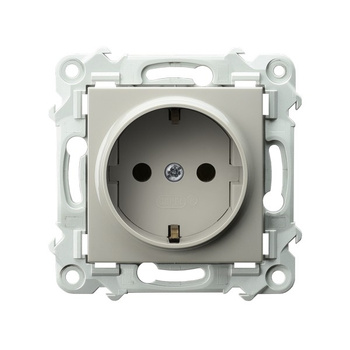 Gniazdo pojedyncze z uziemieniem schuko z przesłonami torów prądowych seria SZAFIR kolor Kaszmirowy beż symbol GP-1ZSP/m/83