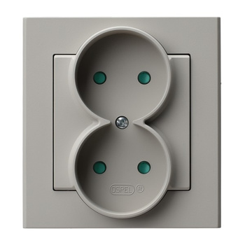 Gniazdo podwójne z przesłonami torów prądowych, kompletne z ramką seria SONATA kolor Kaszmir symbol GP-2RP/82