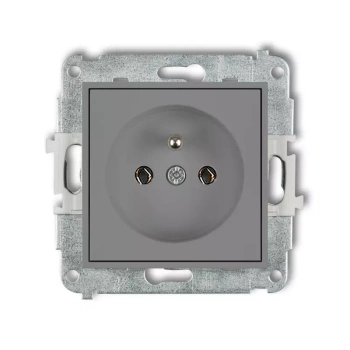 Mechanizm gniazda pojedynczego z uziemieniem 2P+Z bez przesłon torów prądowych Karlik seria ICON 27IGP-1z kolor szary mat