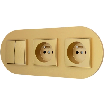 Włącznik podwójny i dwa gniazda pojedyncze z ramką okrągłą seria MINI kolor złoty