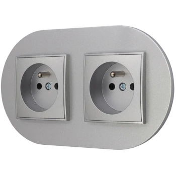 Dwa gniazda pojedyncze z ramką okrągłą seria MINI kolor srebrny