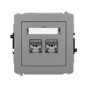 Mechanizm gniazda komputerowego podwójnego 2xRJ45, kat. 6, ekranowany, 8-stykowy Karlik seria DECO 27DGK-6 kolor szary mat