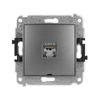 Mechanizm gniazda komputerowego pojedynczego 1xRJ45, kat. 6, ekranowany, 8-stykowy, bez pola opisowego Karlik seria ICON 11IGKBO-5 kolor grafitowy