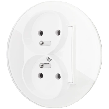 Gniazdo podwójne z ramką okrągłą efekt szkła seria ICON kolor biały