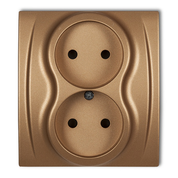 Gniazdo podwójne bez uziemienia 2x2P z przesłonami torów Karlik seria LOGO 8LGP-2p kolor złoty metalik