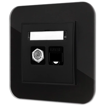 Gniazdo rj45/antenowe z ramką zaokrągloną efekt szkła seria ICON kolor czarny