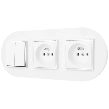 Włącznik podwójny i dwa gniazda pojedyncze z ramką okrągłą seria MINI kolor biały mat