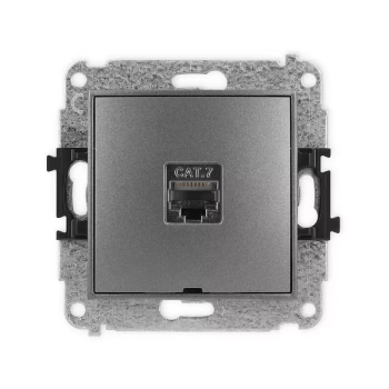 Mechanizm gniazda komputerowego pojedynczego 1xRJ45, kat. 7, ekranowany, 8-stykowy, bez pola opisowego Karlik seria MINI 11MGKBO-9 kolor grafitowy