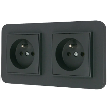 Dwa gniazda pojedyncze z ramką zaokrągloną seria MINI kolor grafitowy mat