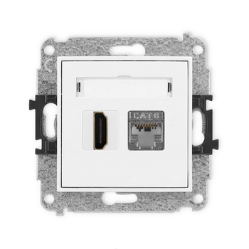Mechanizm gniazda pojedynczego HDMI 2.0, 4K + gniazda komp. poj. 1xRJ45, kat. 6, ekranowany, 8-stykowy Karlik seria ICON IGHK-46 kolor biały
