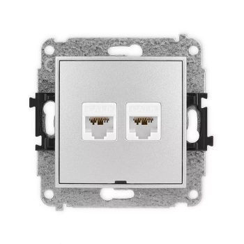 Mechanizm gniazda komputerowego podwójnego 2xRJ45, kat. 6A, 8-stykowy, bez pola opisowego Karlik seria ICON 7IGKBO-8 kolor srebrny metalik