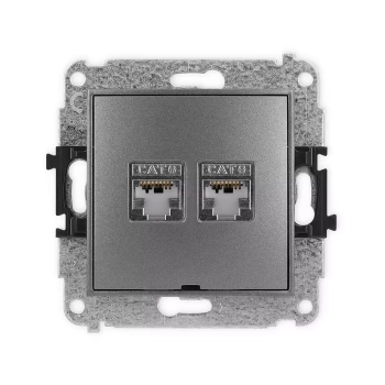 Mechanizm gniazda komputerowego podwójnego 2xRJ45, kat. 6, ekranowany, 8-stykowy, bez pola opisowego Karlik seria ICON 11IGKBO-6 kolor grafitowy