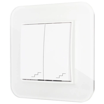 Włącznik schodowy podwójny z ramką zaokrągloną efekt szkła seria ICON kolor biały