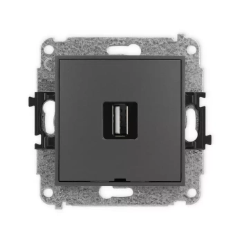 Mechanizm gniazda pojedynczego USB A-A 2.0, bez pola opisowego Karlik seria MINI 28MGUSBBO-1 kolor grafitowy mat