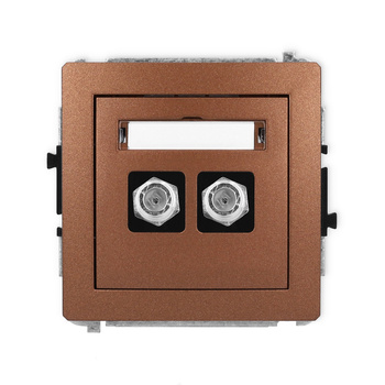 Mechanizm gniazda antenowego podwójnego typu F SAT niklowany Karlik seria DECO 9DGF-2 kolor brązowy metalik