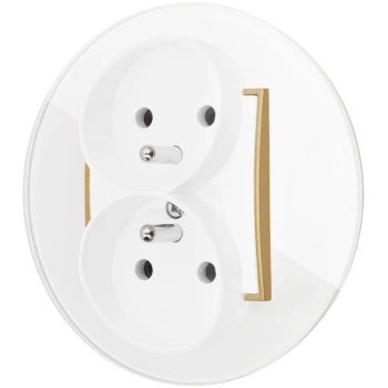 Gniazdo podwójne z ramką okrągłą efekt szkła seria ICON kolor biały/złoty