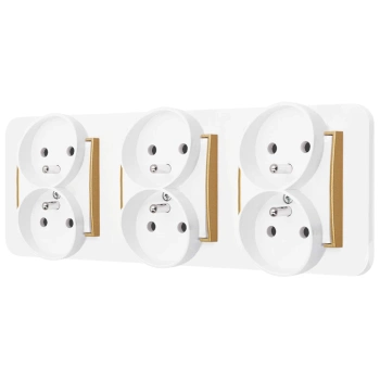 Trzy gniazda podwójne z ramką zaokrągloną seria MINI kolor biały mat/złoty