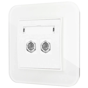 Gniazdo antenowe 2x z ramką zaokrągloną efekt szkła seria ICON kolor biały