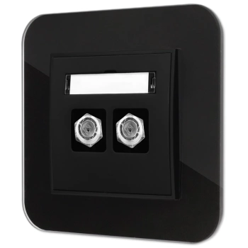 Gniazdo antenowe 2x z ramką zaokrągloną efekt szkła seria ICON kolor czarny