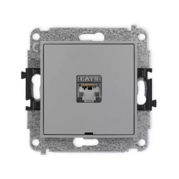 Mechanizm gniazda komputerowego pojedynczego 1xRJ45, kat. 5e, ekranowany, 8-stykowy, bez pola opisowego Karlik seria MINI 27MGKBO-1e kolor szary mat