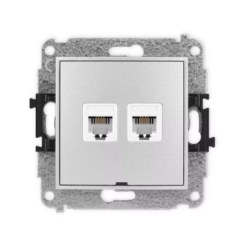 Mechanizm gniazda telefonicznego podwójnego 2xRJ11, 4-stykowy, beznarzędziowe, bez pola opisowego Karlik seria ICON 7IGTBO-2 kolor srebrny metalik