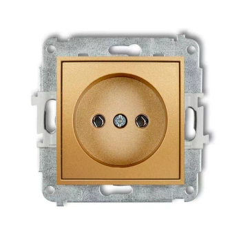 Mechanizm gniazda pojedynczego z uziemieniem 2P+Z bez przesłon torów prądowych Karlik seria MINI 29MGP-1 kolor złoty