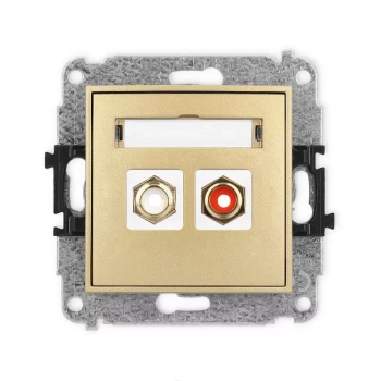 Mechanizm gniazda podwójnego RCA typu cinch - biały i czerwony, pozłacany Karlik seria MINI 29MGRCA-2 kolor złoty